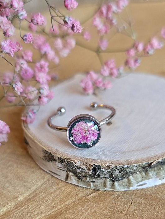 pierścionek z żywicy Wieczny kwiat pierścionek srebrny gipsówka prawdziwy żywica