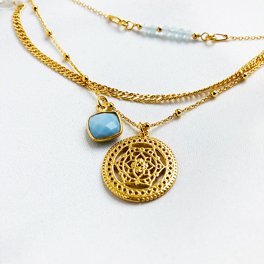 złote naszyjniki AZUR & OPAL-Naszyjnik z Rozetą i kamieniami