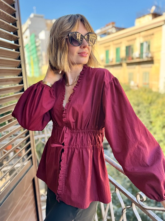 bluzki z długim rękawem damskie Bluzka bawełniana wiązana so special blouse