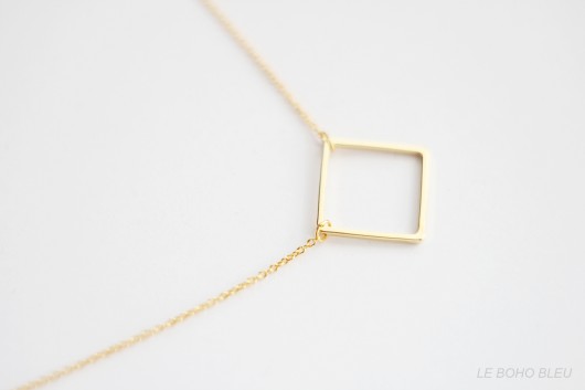 16k Gold Plated Square Necklace Le Boho Bleu