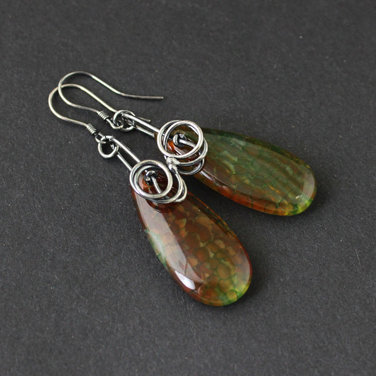 kolczyki srebrne Kolczyki Esta - agat i oksydowane srebro