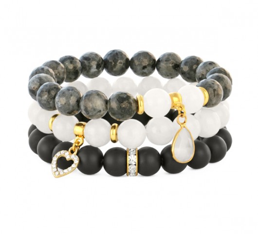 Moon jade, blackstone & black labradorite set. Lavoga