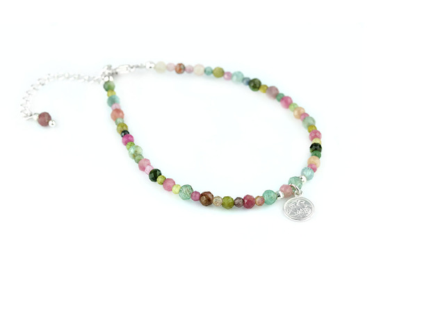 Bransoletka Turmalin Kolorowy Monetka srebro Brazi Druse Jewelry