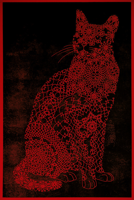 obrazy Czerwony Kot - linoryt 45x68cm
