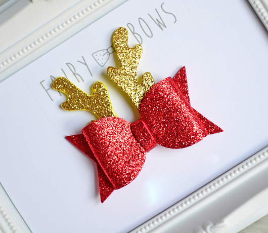 Spinka do włosów brakatowa kokarda RENIFER rogi FairyBows