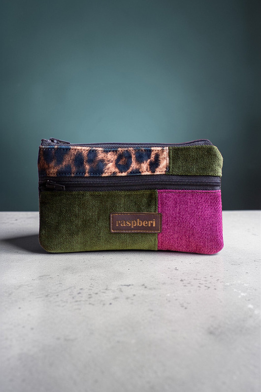 portfele damskie Różowo-zielono-grafitowy portfelik panterka