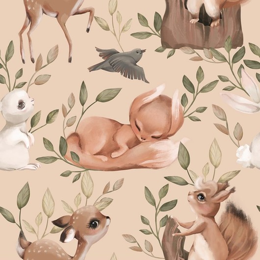 naklejki ścienne do pokoju dziecka Tapeta Forest Story Pattern 2 na beżu 53cmx10m PZ