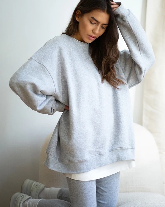 bluza bez kaptura damska SZARA BLUZA BAWEŁNIANA CHEER long