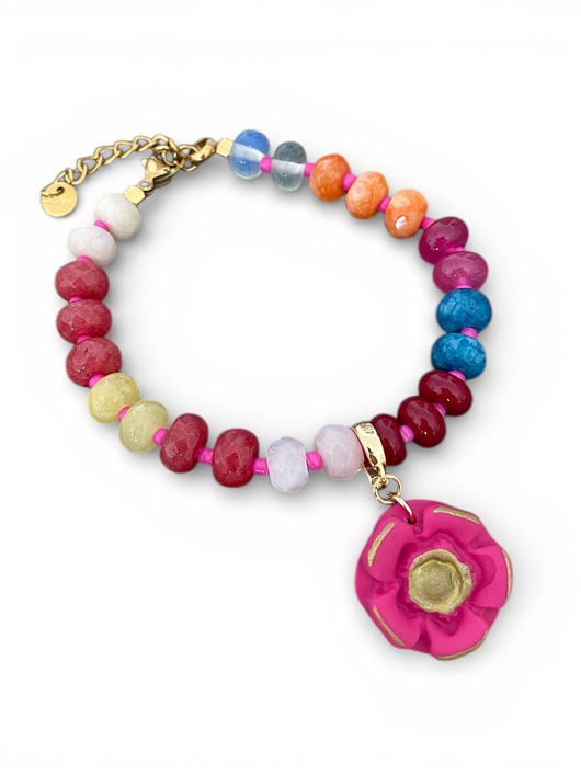 bransoletki z kamieni naturalnych Bransoletka kwiatowe fantazje z gliny polimerowej