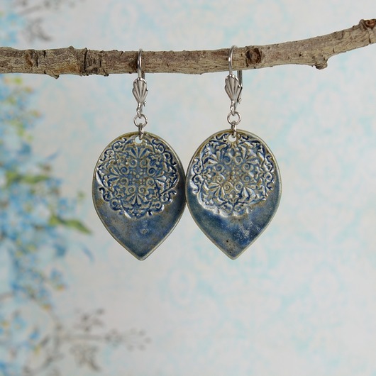 kolczyki ceramiczne Orient denim- ceramiczne kolczyki