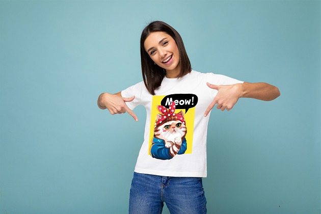 t-shirt damskie Koszulka damska biała Meow