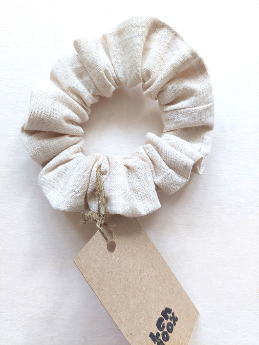 gumki do włosów 100% len, gumka/scrunchie/beż