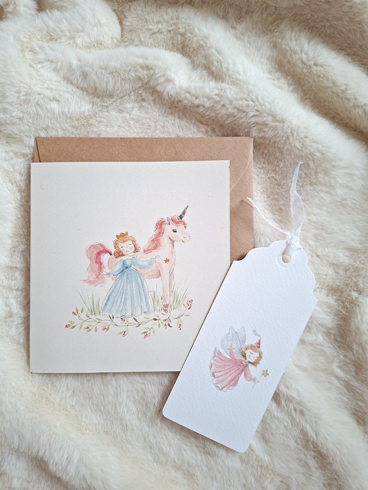 kartki okolicznościowe - wydruki Kartka z księżniczką i jednorożcem w zestawie z zakładką