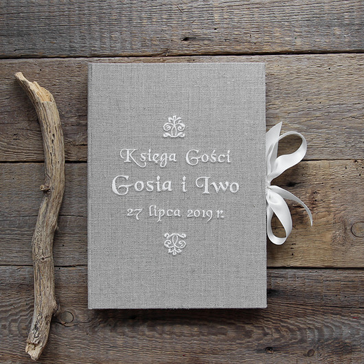 księgi gości i albumy ślubne Księga gości A4 lniana haftowana
