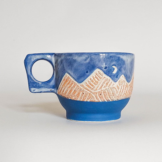filiżanki Porcelanowa Niebieska Filiżanka Boho Góry i Księżyc