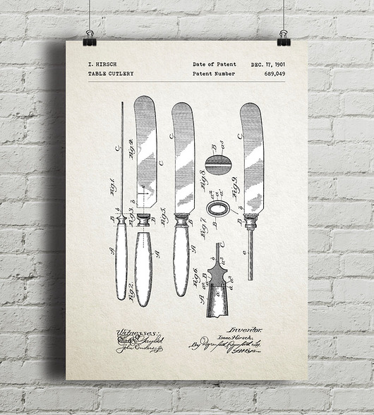 Nóż stołowy  - patent - plakat vintage minimalmill