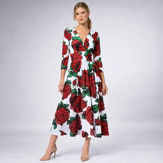 sukienki midi damskie Amelia - Królowa Róża - rozkloszowana sukienka