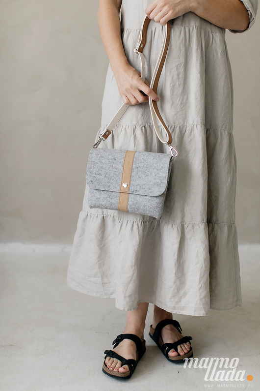 torby na ramię Marmollada - filcowa listonoszka SZARA + brąz