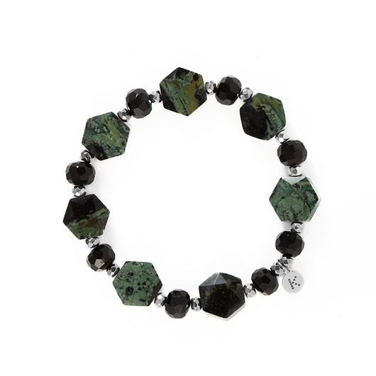 bransoletki z kamieni naturalnych Bransoletka o wyjątkowym kształcie zielonego Jaspisu - Wersja Srebrna