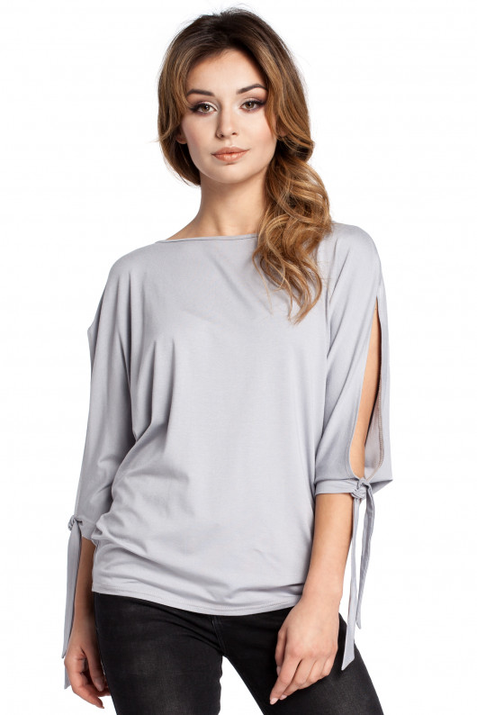 bluzki - inne Bluzka z rozciętymi rękawami - szara (B-036)