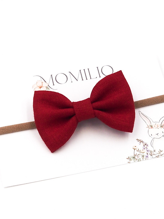 ozdoby do włosów dla dzieci Opaska do włosów kokardka z lnu czerwona Linen Bow