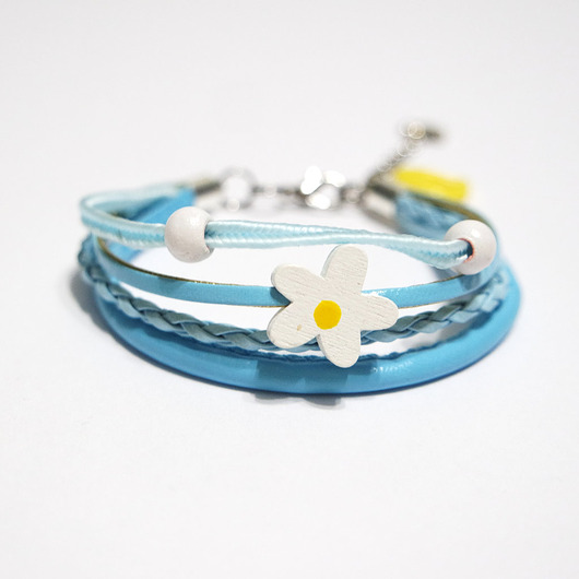 bransoletki - inne Bransoletka - Stokrotka - rzemienie, błękitna