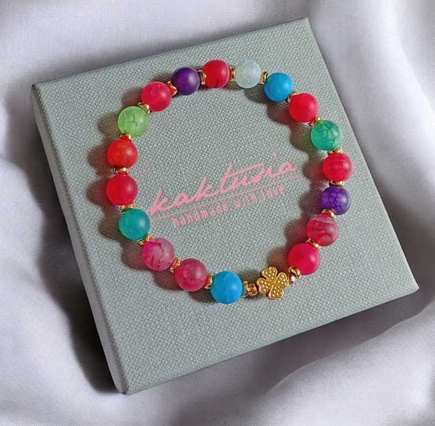 bransoletki z kamieni naturalnych Na szczęście :: agat multicolor i czterolistna koniczynka