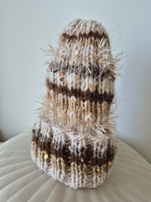 czapki damskie Wełniana czapka fantazyjna z cekinami CHOCO