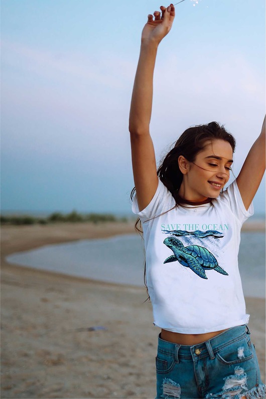 t-shirt damskie Koszulka organiczna z nadrukiem Save the ocean