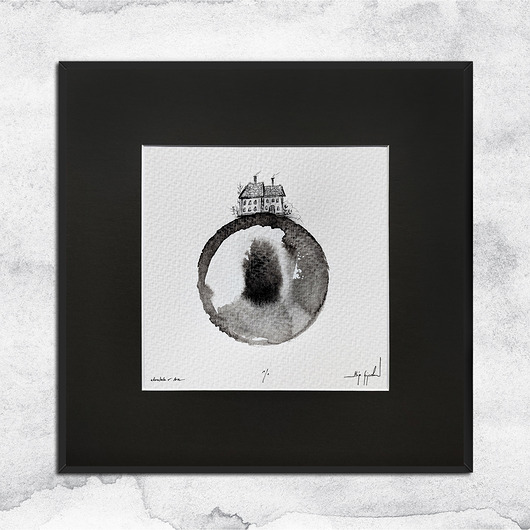 grafiki i ilustracje UNIKAT - oprawiona w ramę akwarela (domek 5)