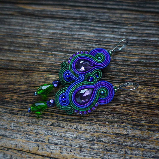 kolczyki soutache Fiolet-granat-zieleń- kolczyki soutache