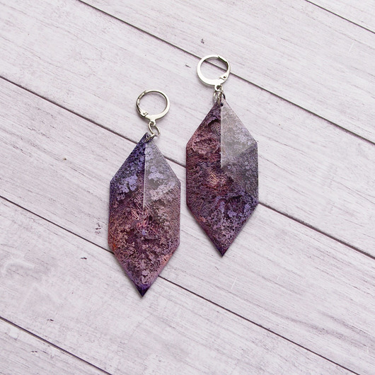 kolczyki z żywicy Duuuże UNIKATOWE kolczyki - INKY purple
