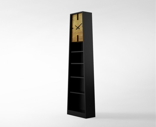 Alfa Clock zegar podłogowy, stpjący z półkami Furia Design