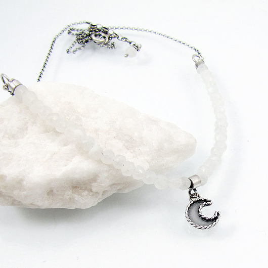 Moon charm necklace with moonstone Amade Studio