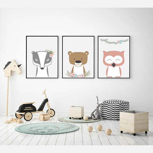 Plakaty zwierzęta, zestaw - Miś, Borsuk, Sowa Galeria EMU