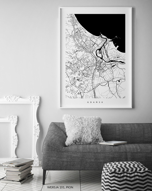 Mapa Gdańska - grafika z planem miasta Gdańsk PLAKATY GEOMETRYCZNE