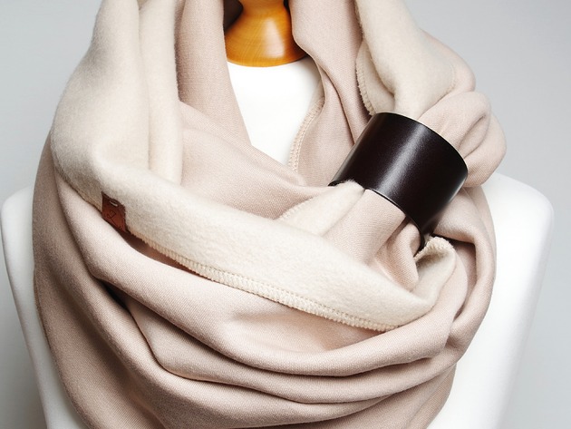 szale damskie Zimowy komin damski, duży komin bawełniany z zapinką skórzaną