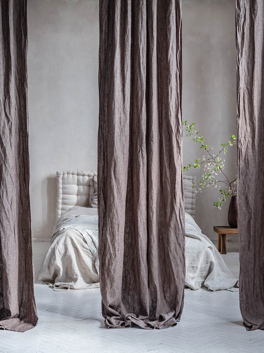 zasłony Zasłona z Miękkiego Lnu Stonewashed - nut brown