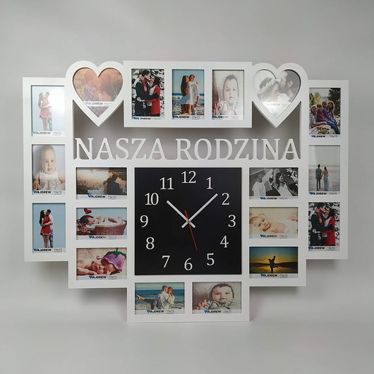 ramki na zdjęcia Multirama ramka na zdjęcia Nasza Rodzina z zegarem 19 zdjęć serca