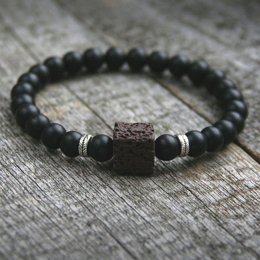 męska bransoletka :: mat black & brown LAVA kaktusia