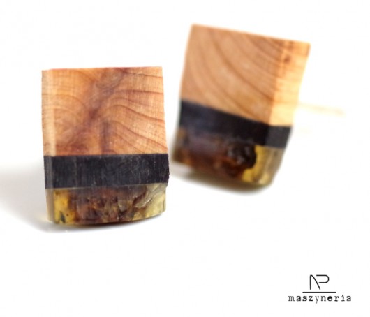 Wood&Amber Spinki Do Mankietów Cyprys Maszyneria