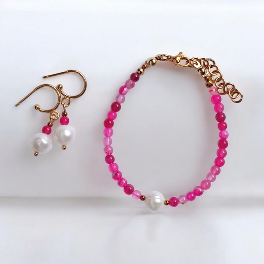 komplet biżuterii RAZEM TANIEJ! bransoletka & kolczyki : fuchsia & pearl collection