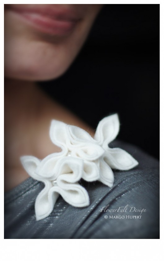 white brooch FlowerFelt Design