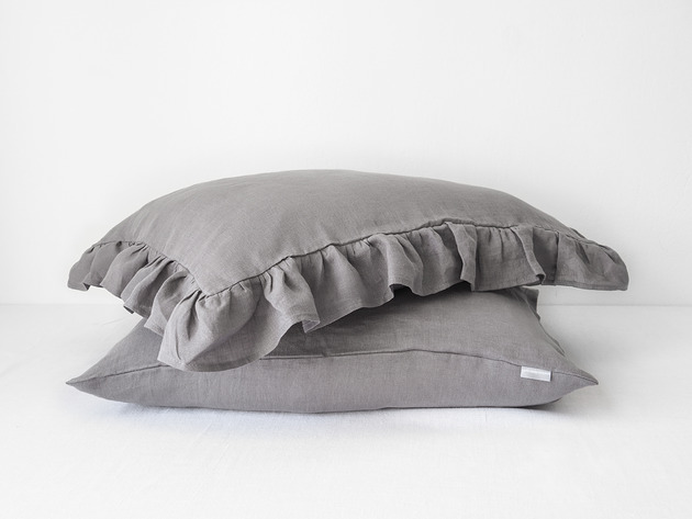 Lniana Poszewka Z Falbanką TRUE GRAY so linen!