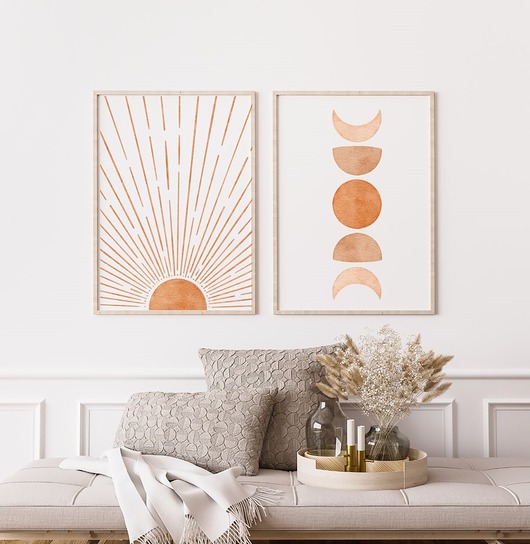 grafiki i ilustracje DWA PLAKATY boho słońce księżyc