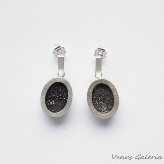 Kolczyki srebrne- Druza grey biała oprawa sztyft VENUS GALERIA