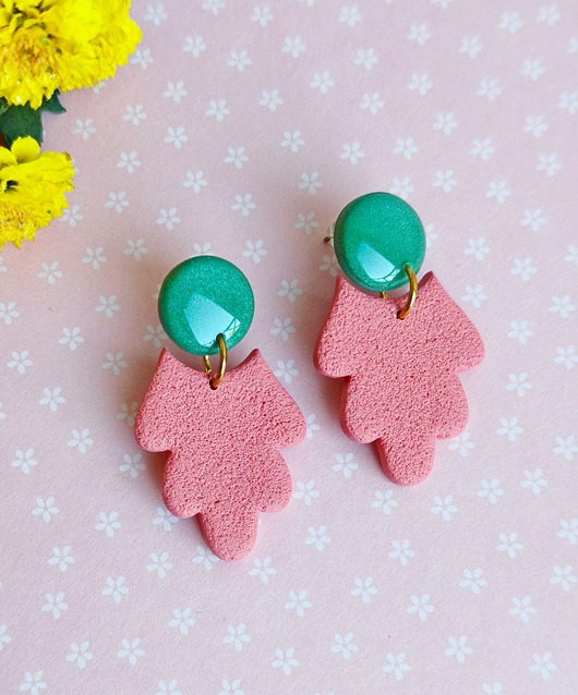 kolczyki z masy plastycznej Słoneczne kolczyki LISTKI z gliny polimerowej