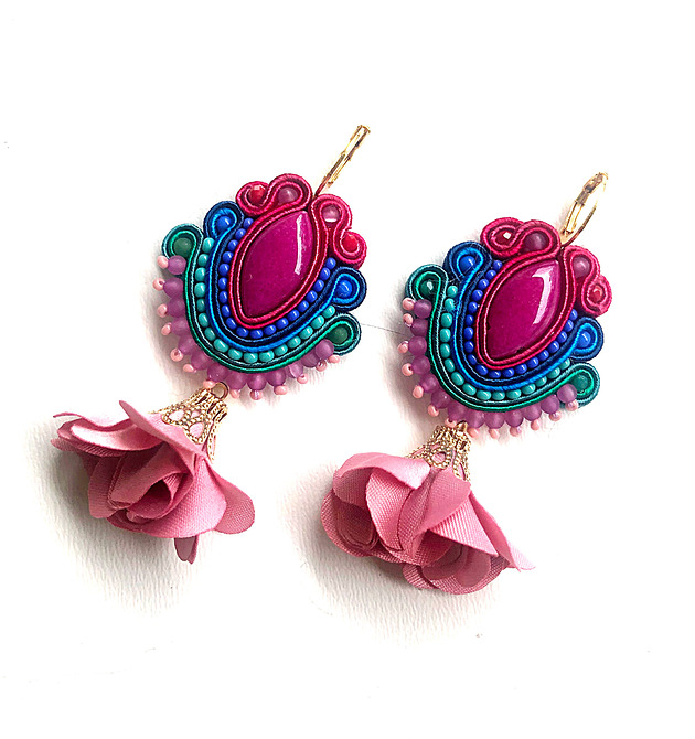 kolczyki soutache Sutaszowe kolczyki ADANA z kwiatami