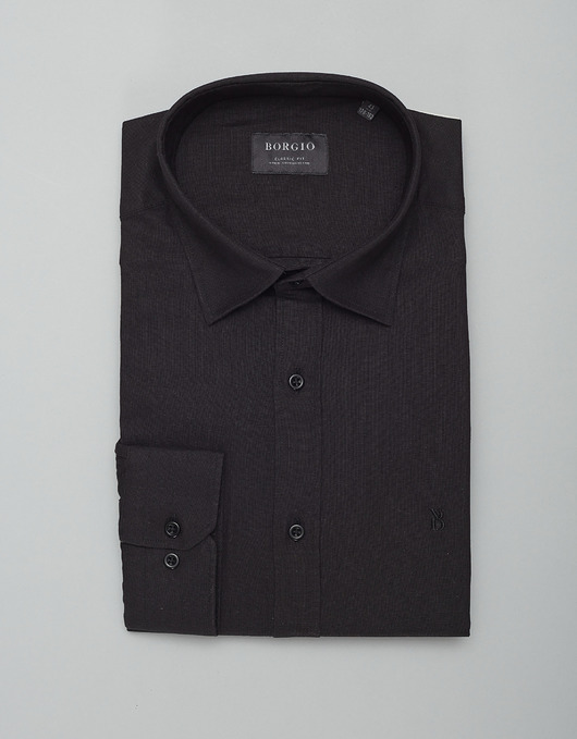 koszule męskie Koszula męska lniana lentini 00393 czarny classic fit