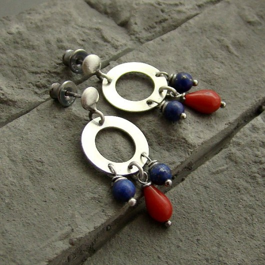 Koral i lapis lazuli - kolczyki RayOfArt